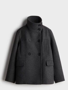H&M Women's High-Collar Jacket- Dark Gray-XL